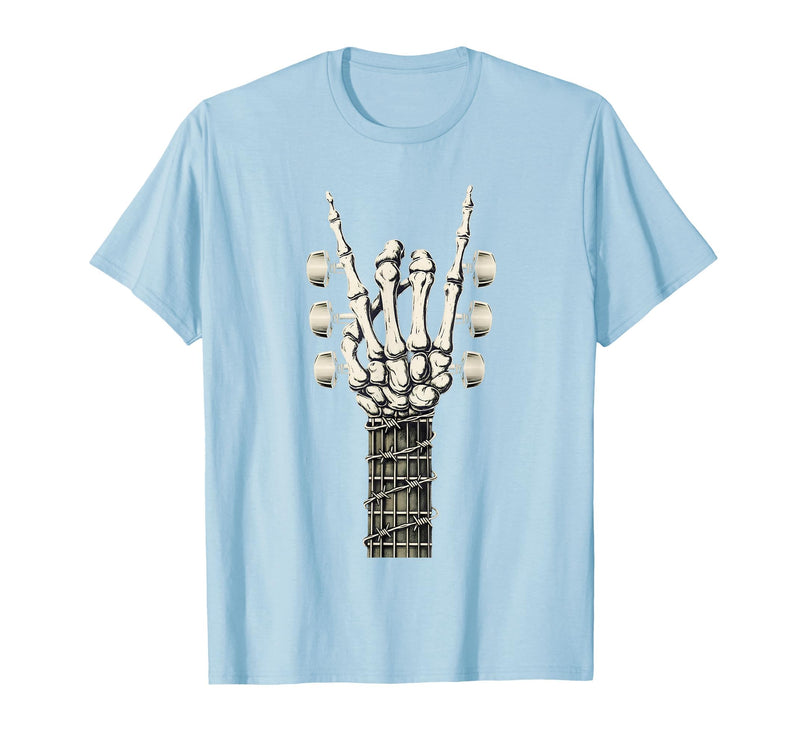 Rock and Wear Gifts Men Women Kids Skeleton Guitar Hand Rock On Guitarist Rock Band Music T-Shirt - Baby Blue