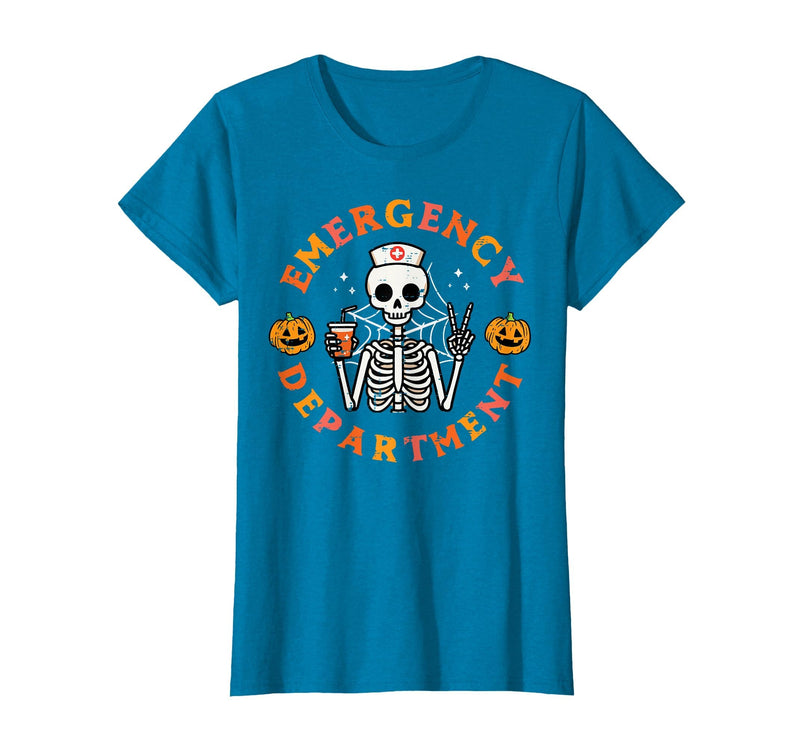 Halloween Nurse Shirts For Women Scrub Costumes Emergency Department Funny Halloween ER Nurse Women Men T-Shirt - Sapphire
