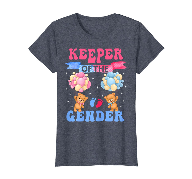 Funny Bear Blue Pink Gender Reveal Men Women Keeper of The Gender Reveal Cute Bear Balloons Pink Or Blue T-Shirt - Heather Blue