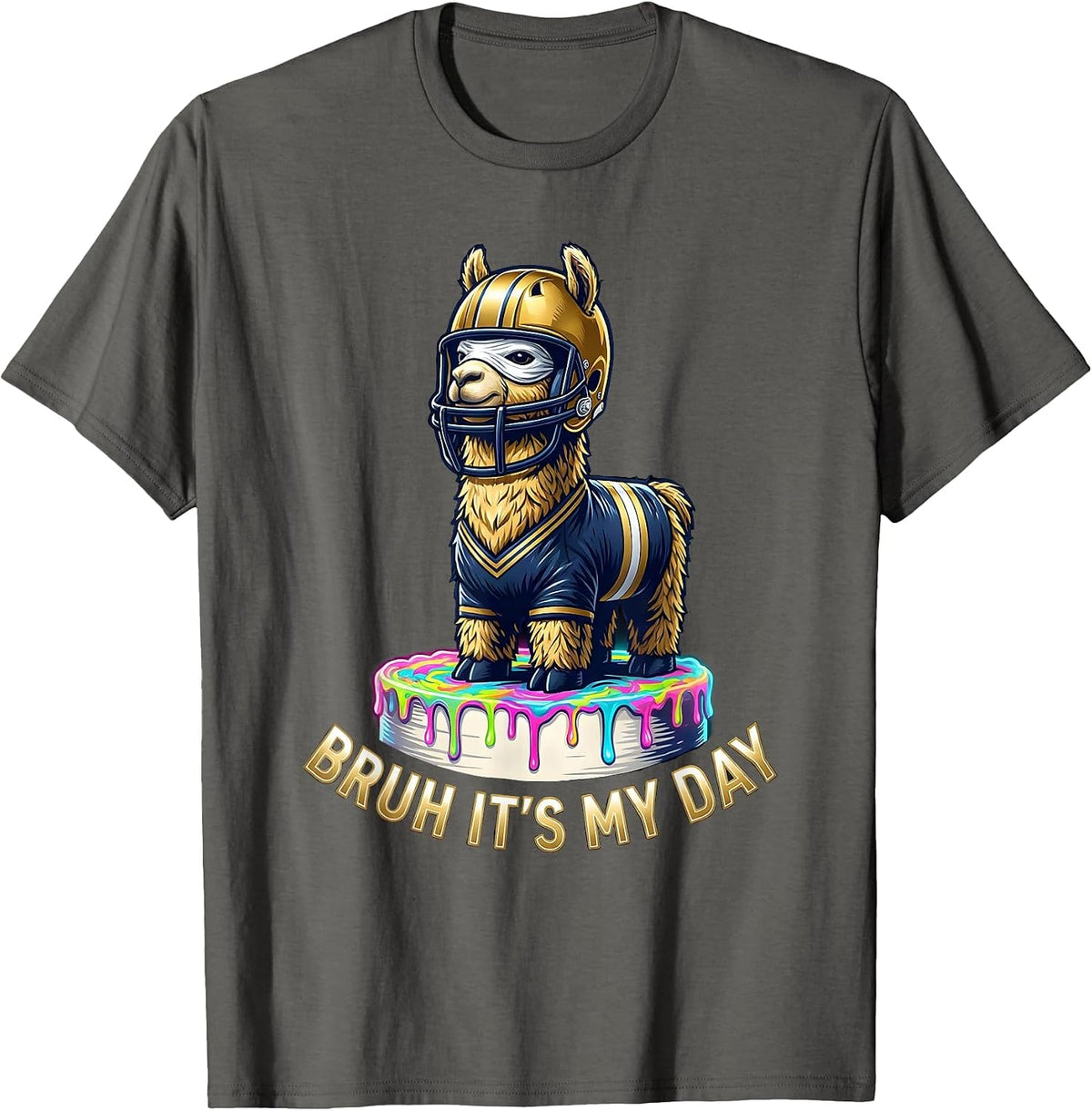 Bruh It's My Day Funny Llama Pinata Birthday Kids Party T-Shirt - Asphalt Grey