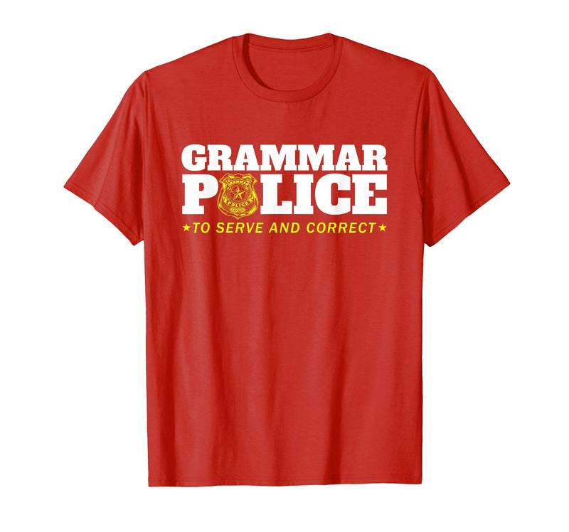 Easy Halloween Costume Top Shop Grammar Police Officer Funny Badge Halloween Costume T-Shirt - Red