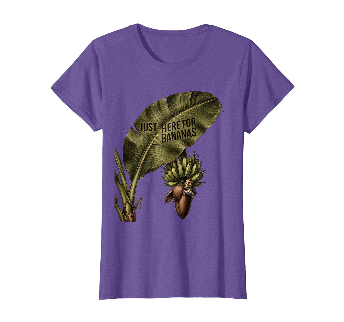 Mademark Just Here for Bananas Funny Monkey Design T-Shirt - Women - Purple Heather