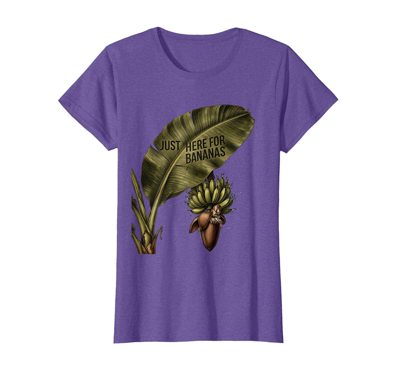 Mademark Just Here for Bananas Funny Monkey Design T-Shirt - Women - Purple Heather