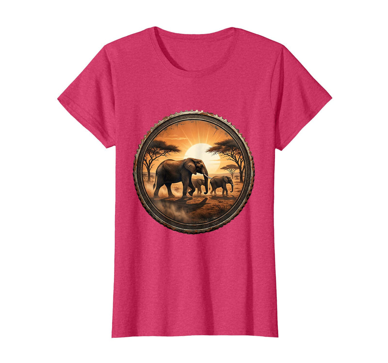 Mademark Elephant Herd Crossing Dusty Savanna Plain T-Shirt - Women - Red Heather