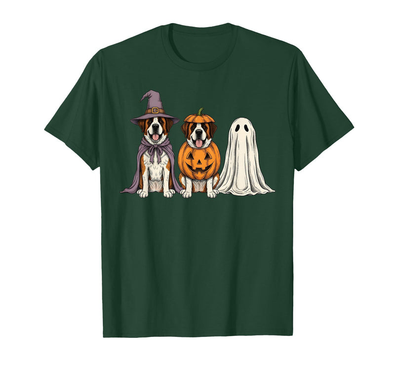 Funny Retro St. Bernard mom Halloween Witch Spooky Ghost Saint Bernard Pumpkin Halloween Dog Lover T-Shirt - Dark Green