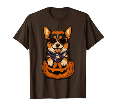 Funny Retro Corgi mom Halloween Spooky Tri Color Corgi Pumpkin Halloween Dog Lover T-Shirt