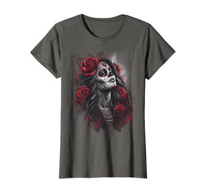 Day Of The Dead Skull Dia De Muertos Halloween Cute Sugar Woman Day of the Dead Pink Girl T-Shirt