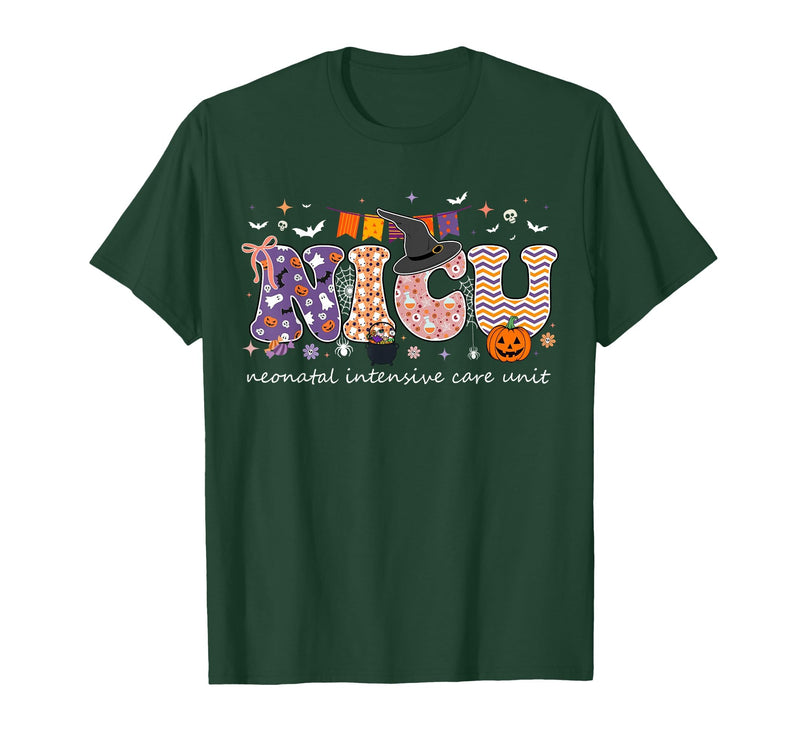 Halloween NICU Nurse Neonatal Intensive Care Neonatal Intensive Care Unit Coquette NICU Nurse Halloween T-Shirt - Dark Green