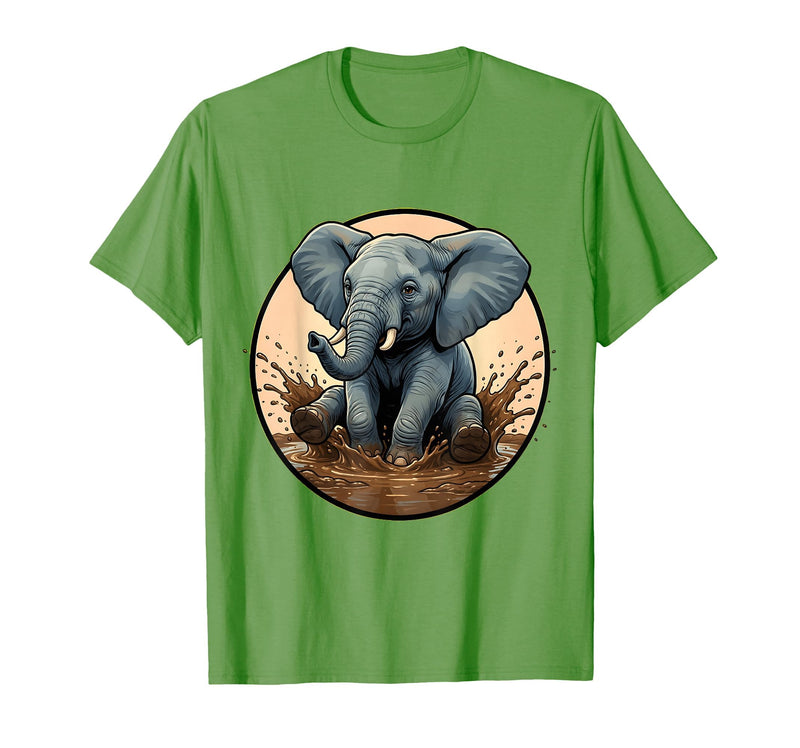 Mademark Baby Elephant Splashing in Muddy Puddle T-Shirt - Men - Grass Green