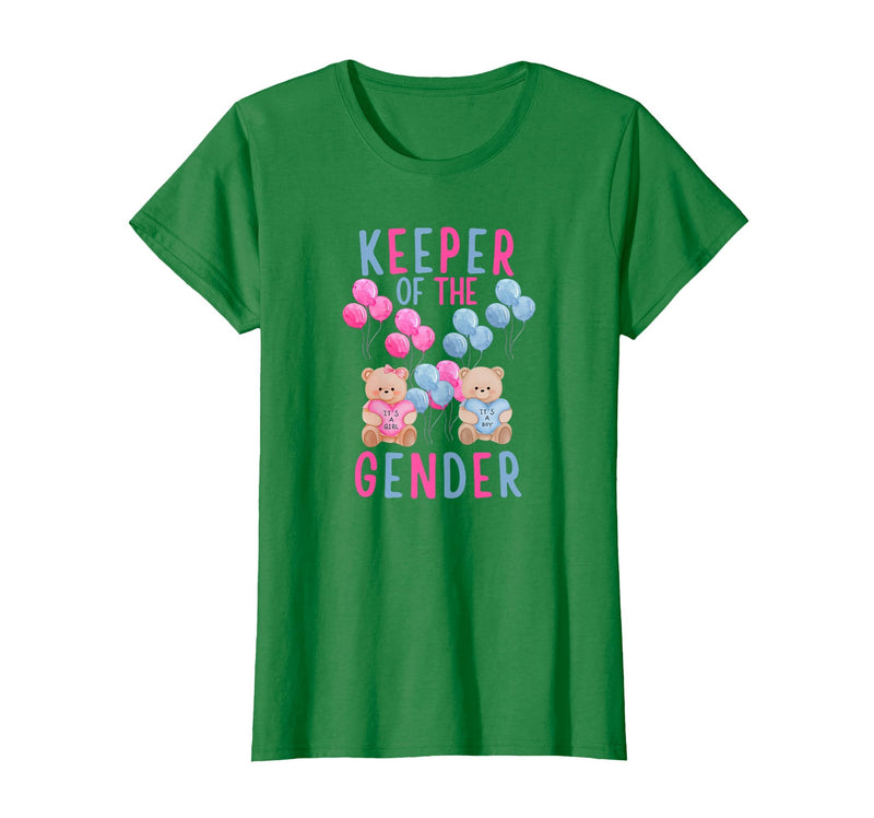 Gender Reveal Party Bear Designs Keeper of The Gender Reveal Party Gender Reveal Ideas T-Shirt - Kelly Green