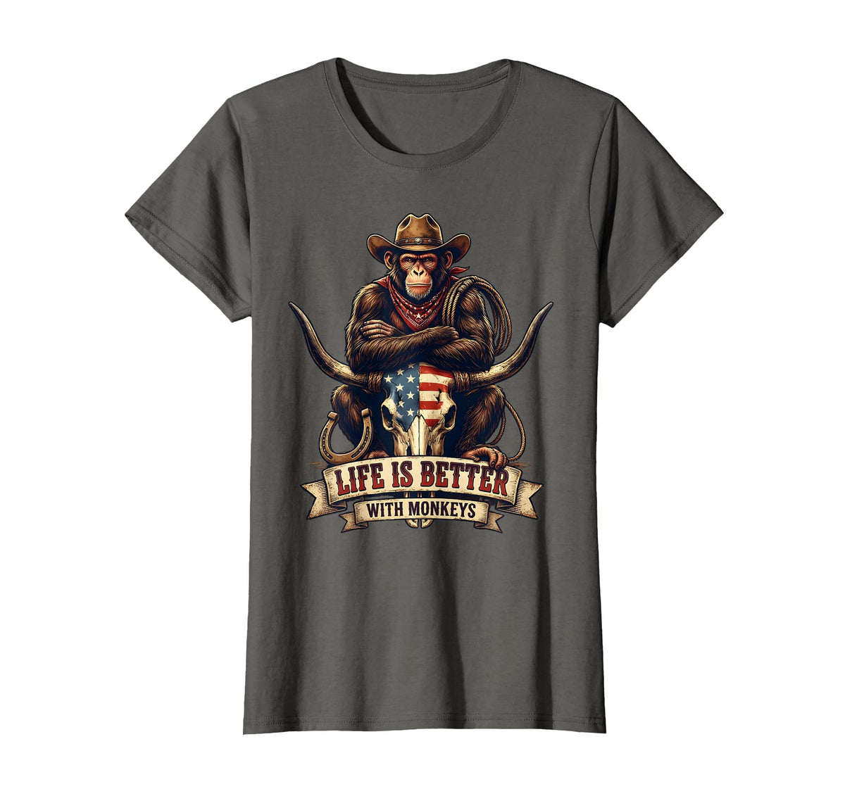 Mademark Life Is Better With Monkeys Fun Primate Design T-Shirt - Women - Asphalt Grey
