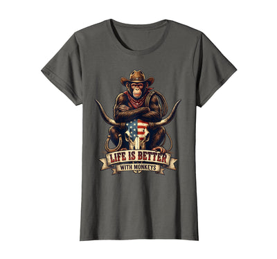 Life Is Better With Monkeys Cowboy Skull T-Shirt
