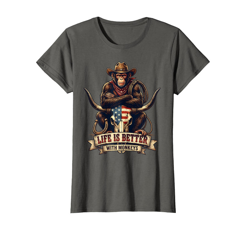 Mademark Life Is Better With Monkeys Fun Primate Design T-Shirt - Women - Asphalt Grey