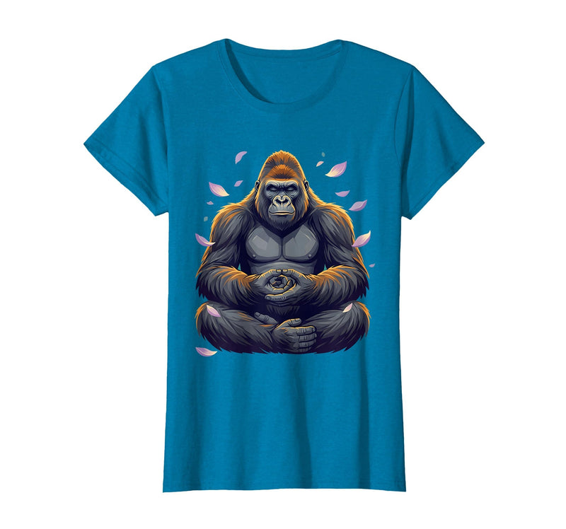 Mademark Meditating Gorilla Zen Monkey Graphic Design T-Shirt - Women - Sapphire Blue