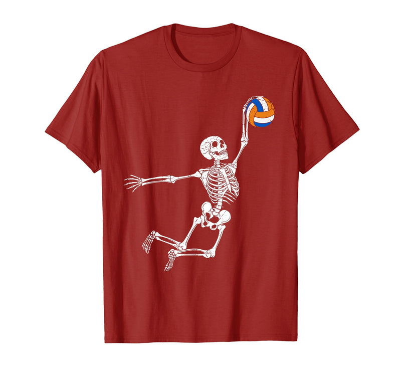 Halloween Shirts Women Men Kids Volleyball Skeleton Halloween Player Catcher Mens Boys Kids T-Shirt - Cranberry Red