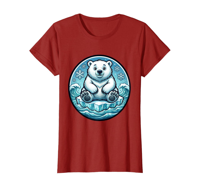 Mademark Polar Bear Lone Ice Floe Arctic Drift Design T-Shirt - Cranberry Red