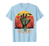 Creepy Undead Zombie Hand Retro Sunset Scary Zombie Hand Retro Sunset Halloween Horror Tee T-Shirt - Baby Blue