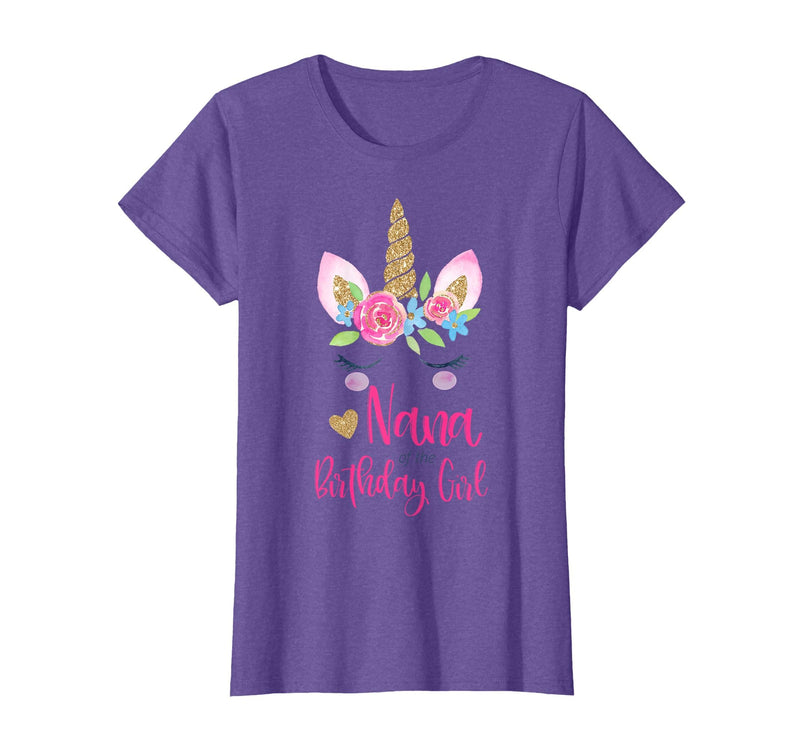 Unicorn Birthday Girl Family Shirts Unicorn Nana of The Birthday Girl Shirt Matching Party Tee T-Shirt - Purple Heather
