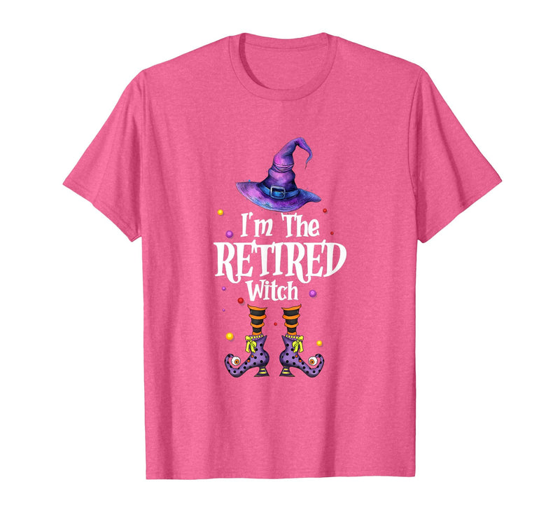 Funny Quote Horror Costume Party Family Friends I'm The Retired Witch Spooky Scary Halloween Retiree Women T-Shirt - Pink