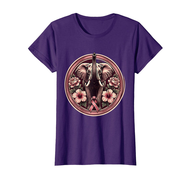 Mademark Elephant Pink Flowers Breast Cancer Awareness T-Shirt - Women - Purple