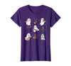 Halloween Music Teacher Ghost Music Lover Cute Ghost Cat Playing Musical Halloween Music Teacher T-Shirt - Purple