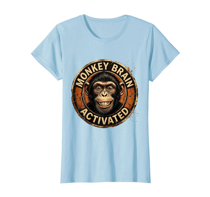 Mademark Monkey Brain Activated Funny Primate Design T-Shirt - Women - Baby Blue