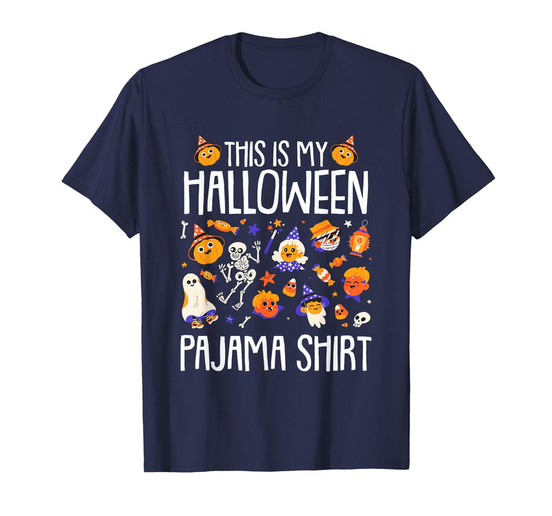 Halloween Shirts Costume Women Men Kids Pajama This is My Halloween Pajama Shirt Pumpkin Witch Skeleton T-Shirt - Navy Blue