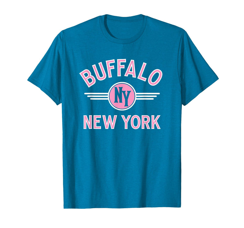 133 Apparel Buffalo NY Buffalo New York Circle NY Pink Print T-Shirt - Sapphire Blue