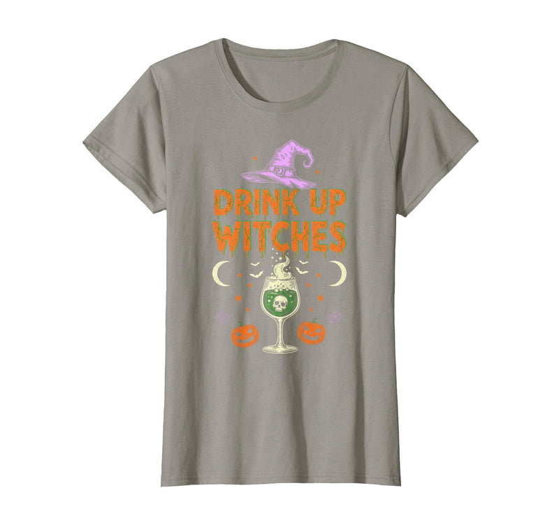 Funny Halloween Tees for Men Women Kids. Drink Up Witches Purple Hat Funny Halloween Men Women T-Shirt - Slate Grey
