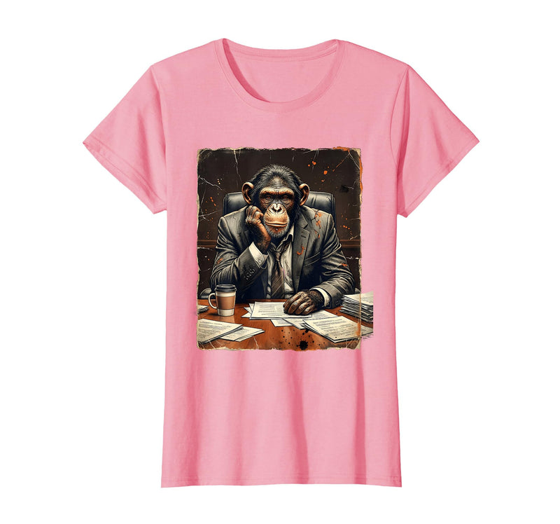 Mademark Monkey in a Suit Stuck in a Meeting Funny Gift T-Shirt - Women - Pink