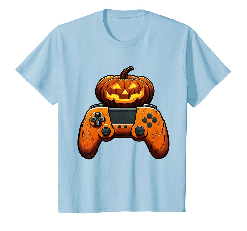 Spooky Halloween Gamers 2023 Halloween Skeleton Zombie Gaming Controllers Mummy Boys Kids T-Shirt - Baby Blue