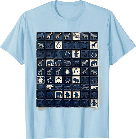 Men's Zoo Animal Stamp Alphabet ABCs Learning Chart Kids T-Shirt - Baby Blue