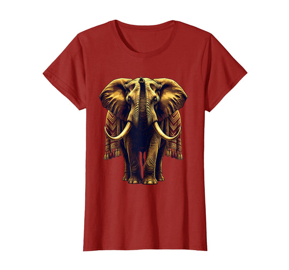 Mademark Ornate Parade Elephant Illustrated Graphic T-Shirt - Women - Cranberry Red