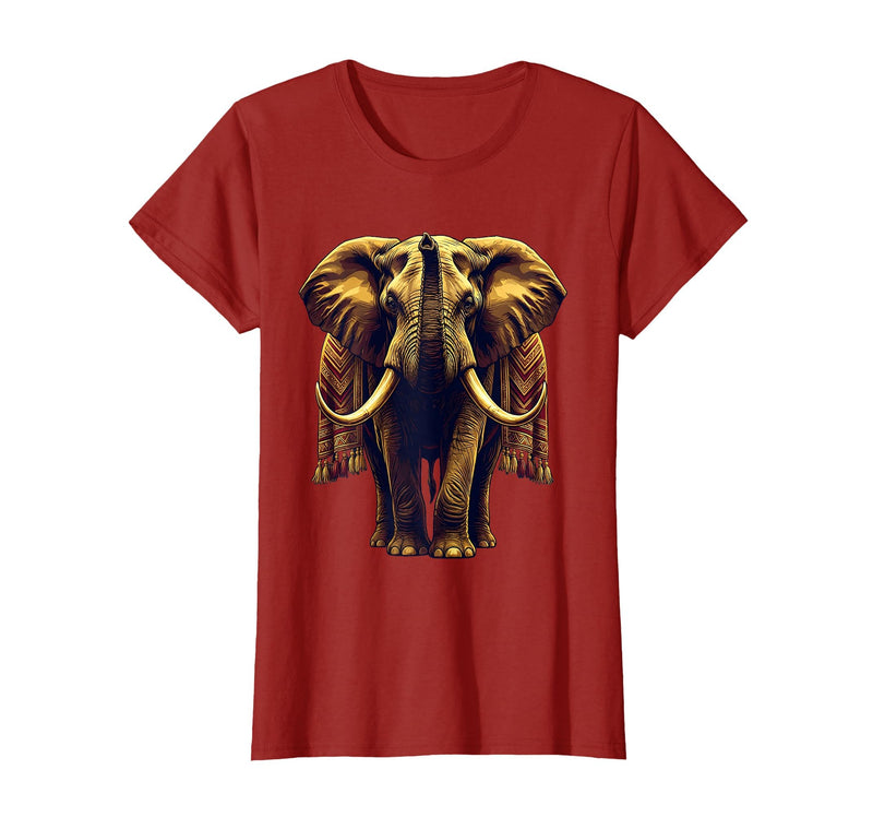 Mademark Ornate Parade Elephant Illustrated Graphic T-Shirt - Women - Cranberry Red