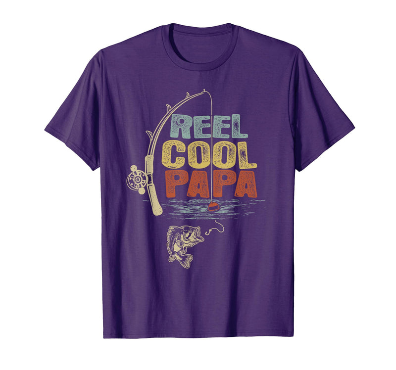 Cool Papa Fathers Day Fishing Gifts Funny Fisherman Vintage Reel Cool Papa T-Shirt - Purple