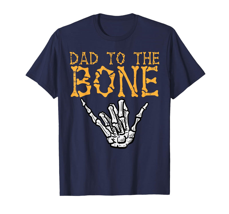 Mens Halloween Shirts For Dad Daddy Papa Men Halloween Dad to The Bone Skeleton Hand Fun Papa Costume Men T-Shirt - Navy Blue