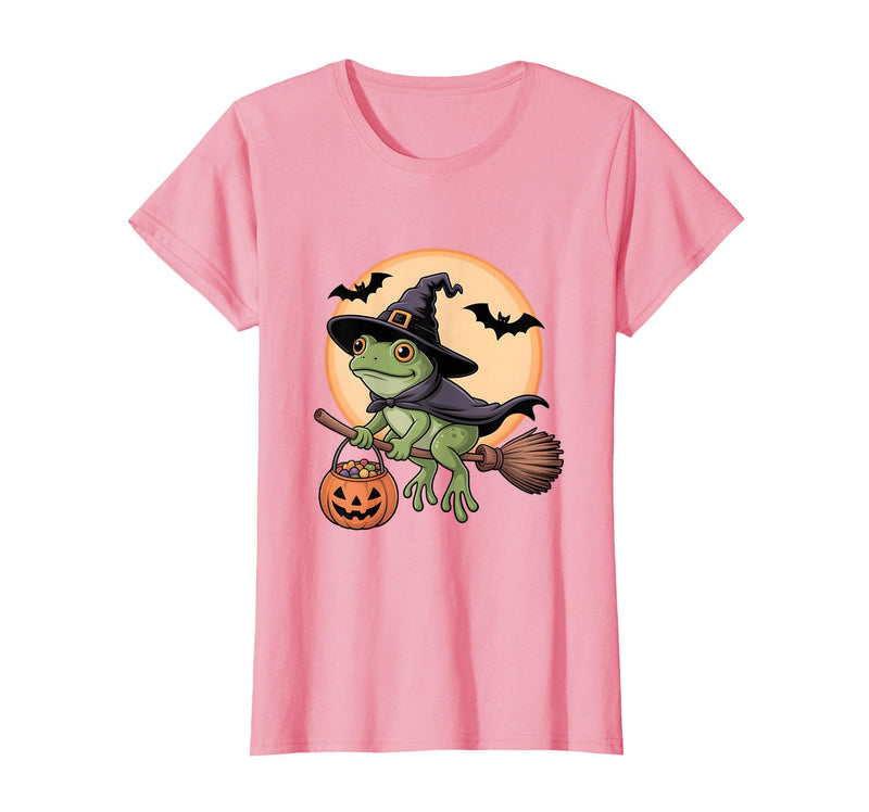 Frog Lover Halloween Party Wear Frog Witch Hat Pumpkin Halloween Costume Men Women Kids T-Shirt - Pink