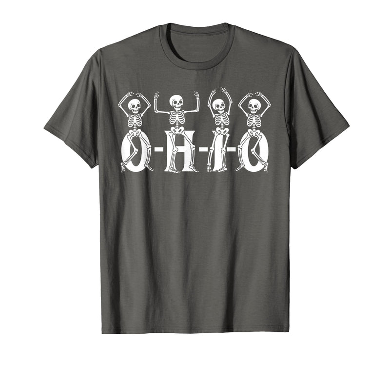 Funny O-H-I-O State Skeleton Halloween Funny O-H-I-O State Skeleton Ohio Halloween Vintage Vibe Fun T-Shirt - Asphalt Grey