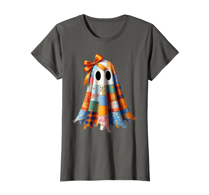 Patchwork Quilt Ghost Halloween Quilter Autumn Tee Patchwork Ghost Quilt Halloween Quilter Fall Autumn Bow Cute T-Shirt -