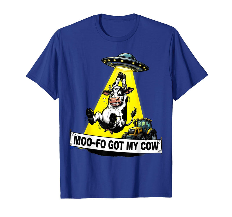 Mademark Moo-FO Got My Cow Alien Abduction Design T-Shirt - Royal Blue