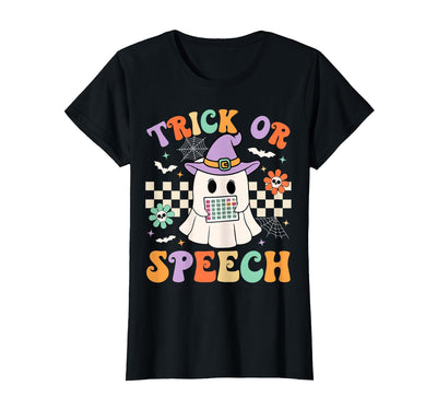 Halloween Trick or Speech Spooky Ghost SLP Design Trick or Speech Halloween SLP Retro Speech Therapy Halloween T-Shirt