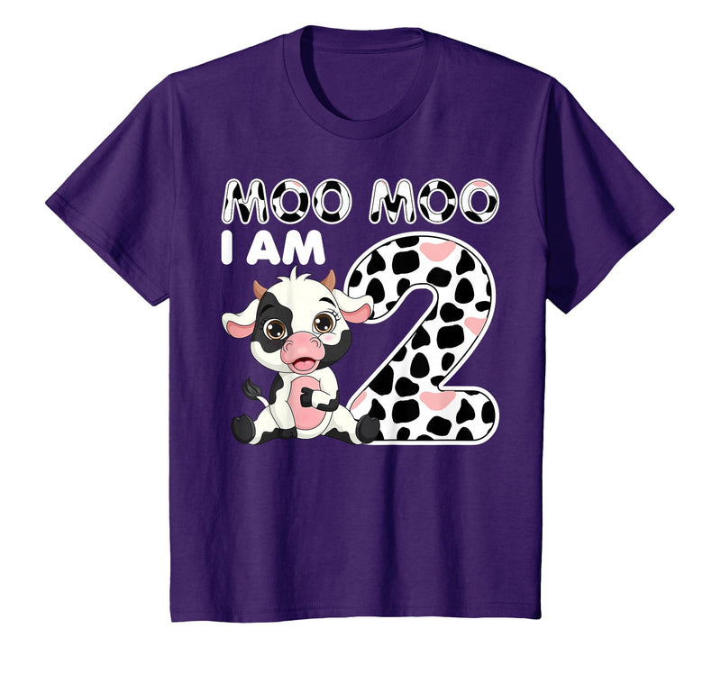 Cow 2nd Birthday Gifts Co. Cow Moo Moo I'm Two - 2 Years Old Cow Lover 2nd Birthday T-Shirt - Purple