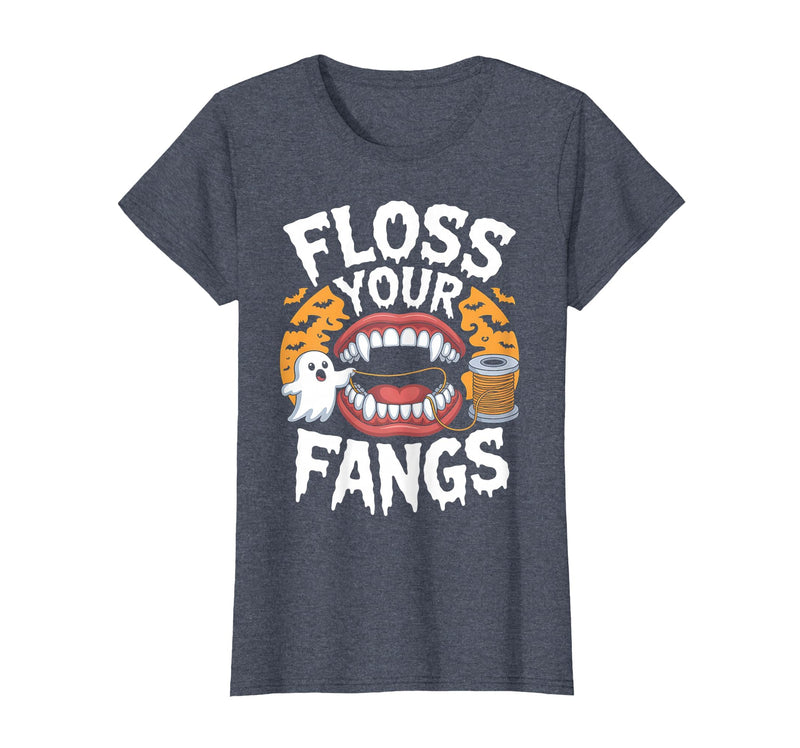 Spooky Dental Office Halloween Dental Crew Ghost Floss Your Fangs Dental Halloween Shirt Dentist Halloween T-Shirt - Heather