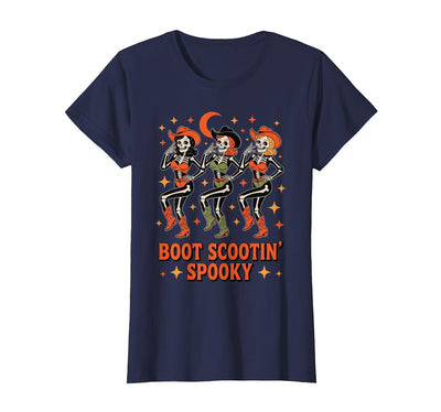 Dancing Skeleton Girls Retro Country Halloween Tee Boot Scootin Cowgirl Spooky Western Line Dance T-Shirt