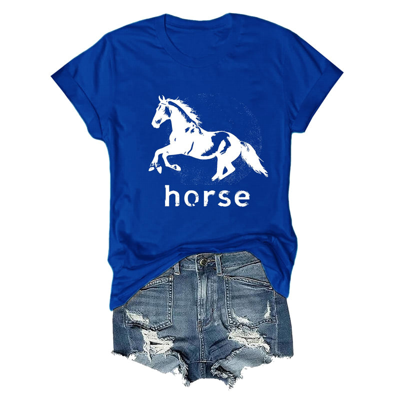 Pukcoun Horse Shirt Horse Lover V-Neck Shirt Retro Graphics T-Shirt Unisex - Sapphire Blue
