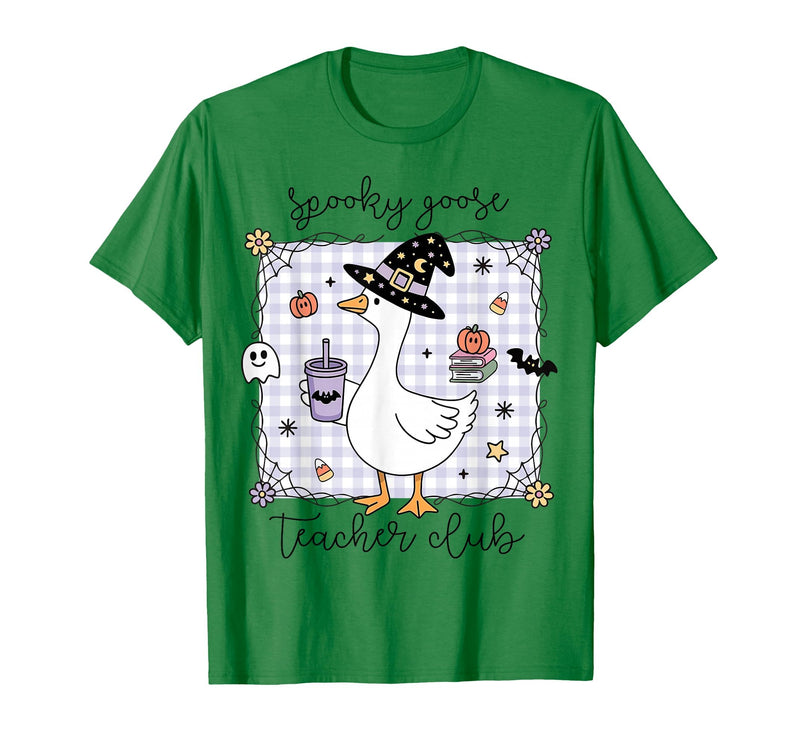 Spooky Goose Teacher Halloween Costume Funny Halloween Silly Goose Witch Spooky Goose Teacher Club T-Shirt - Kelly Green