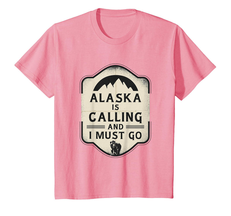 Alaska is Calling and I Must Go Mountains Bear T-Shirt - Pink