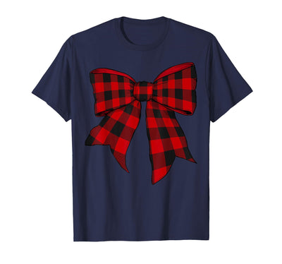 Buffalo Tartan Red Black Checkered Plaid Girl Coquette Bow T-Shirt