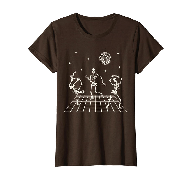 Sollomio Skeletons Dancing at The Club with a Disco Ball Halloween T-Shirt - Brown