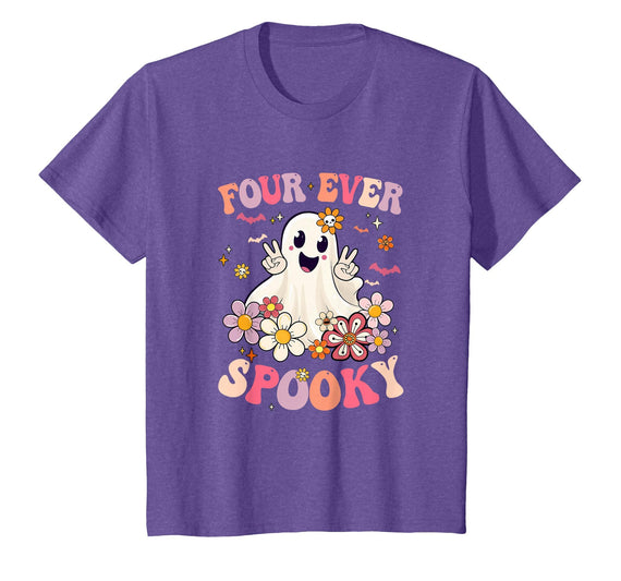 4th Birthday Party Halloween Costume Four Ever Spooky Halloween 4Th Birthday Party Decorations T-Shirt - Purple Heather